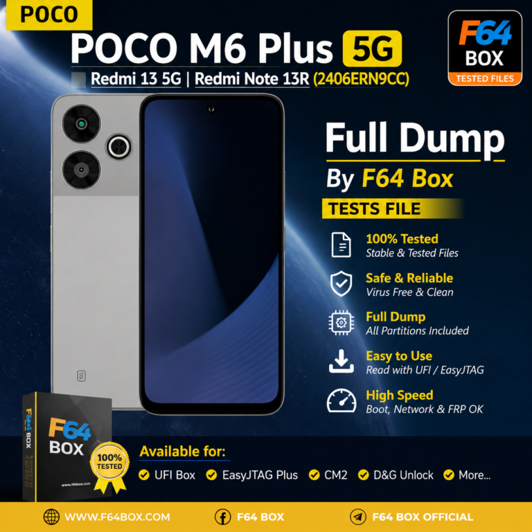 POCO M6 Plus 5G Redmi 13 5G Redmi Note 13R (2406ERN9CC) Full Dump File Read by F64 Box